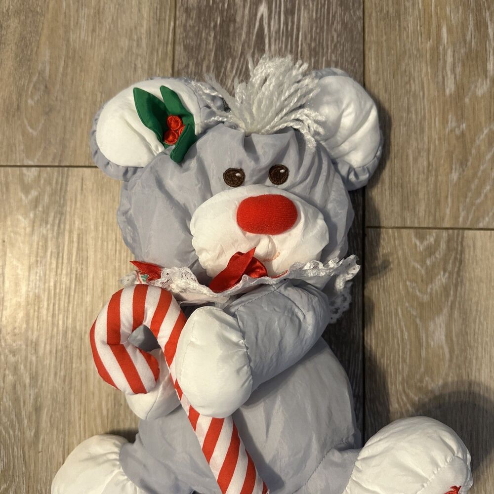 Vintage Fisher-Price Puffalump Gray Christmas Mouse Nylon Plush 1987 EUC - Picture 3 of 5
